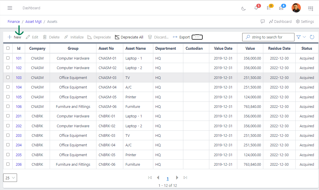 Creating an Asset Register record