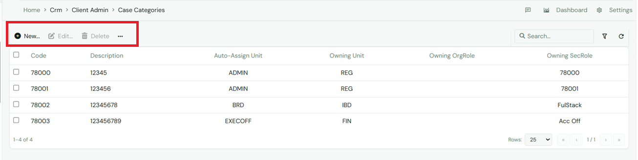 list of case categories