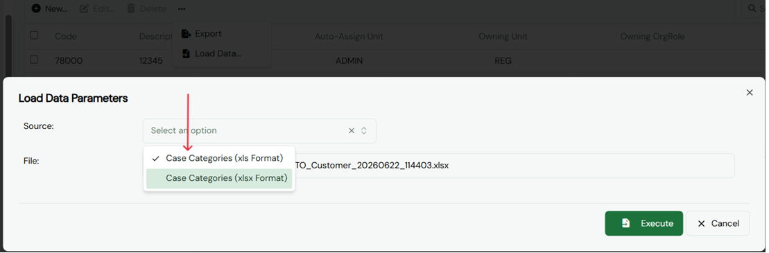 case categories file upload menu