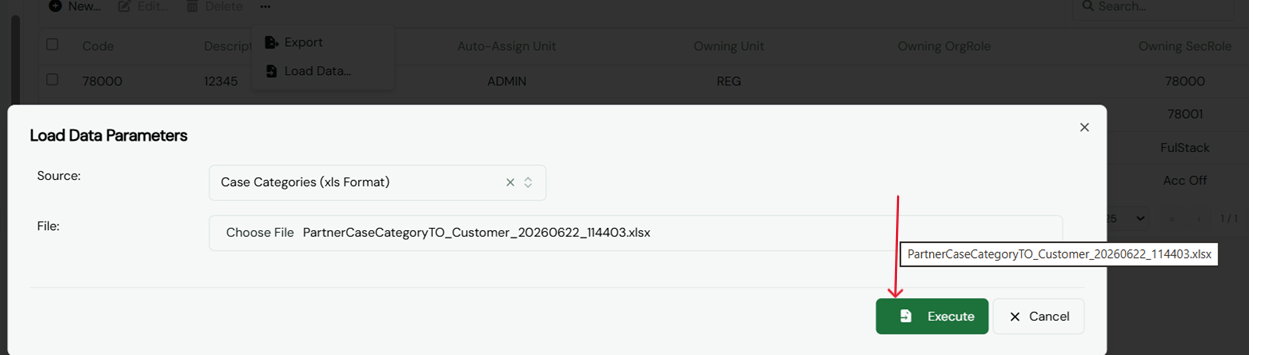 case category execute button
