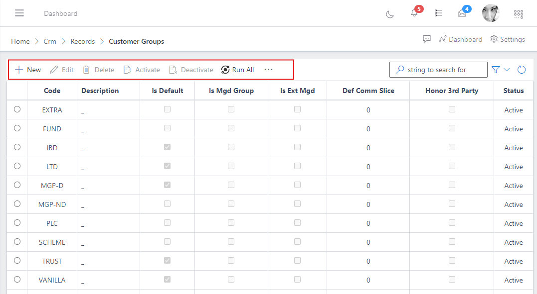 Customer group view
