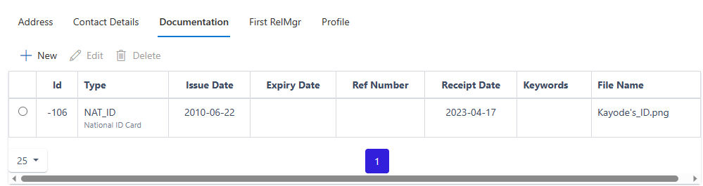 image showing table with customer documentation