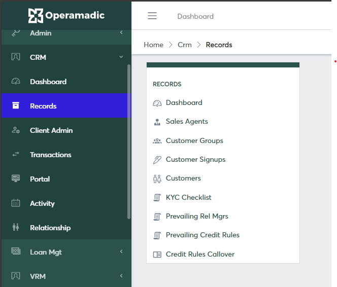 Records Dashboard view