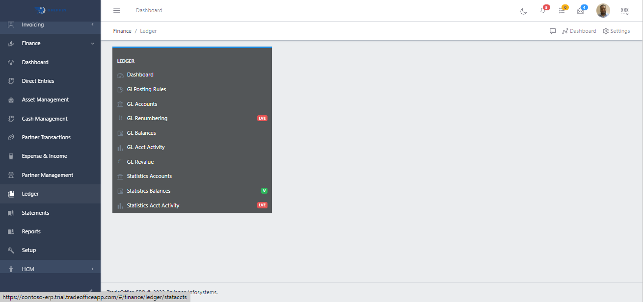 Ledger dashboard view
