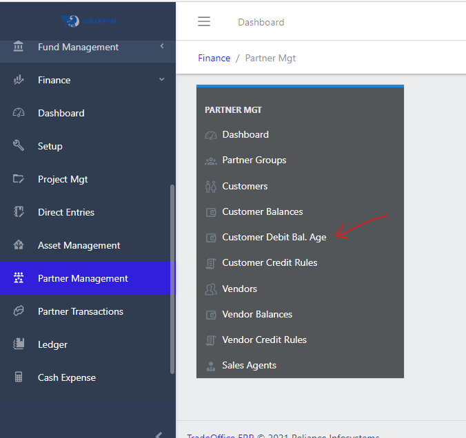 image showing customer debit balance age navigation