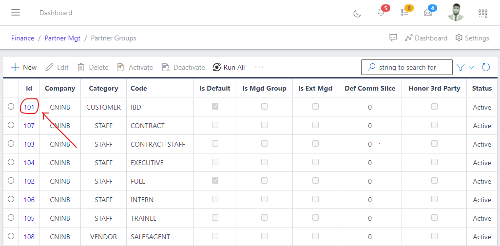 Image showing ID of a partner groups