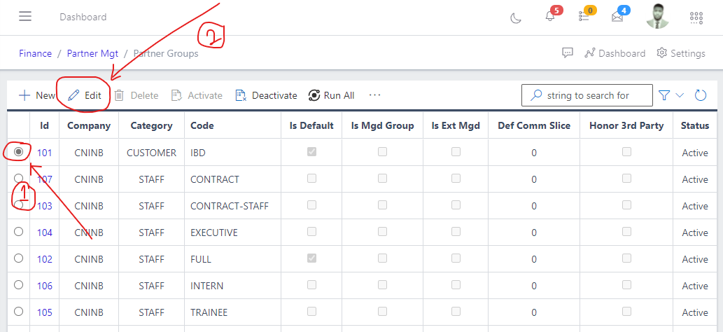 Image showing button to edit a partner groups