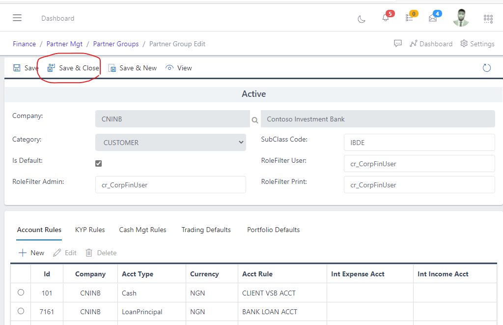 Image showing button to save changes after editing a partner groups.