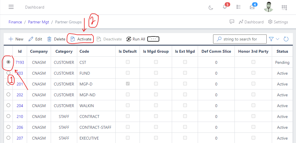 Image showing button to activate a partner groups.