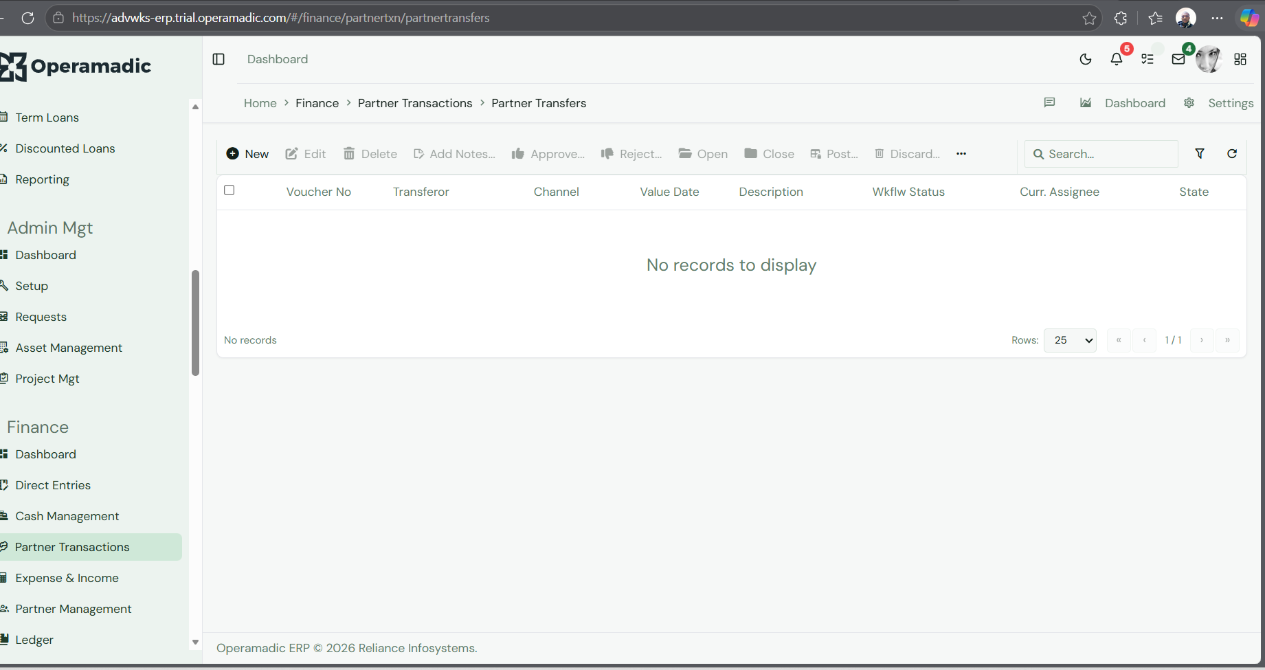 Fig 2 Navigating to Partner Transfers ledger grid workspace