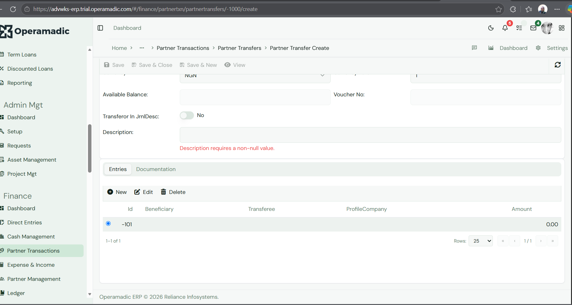 Fig 5 Activating the transactional entries line item matrix section