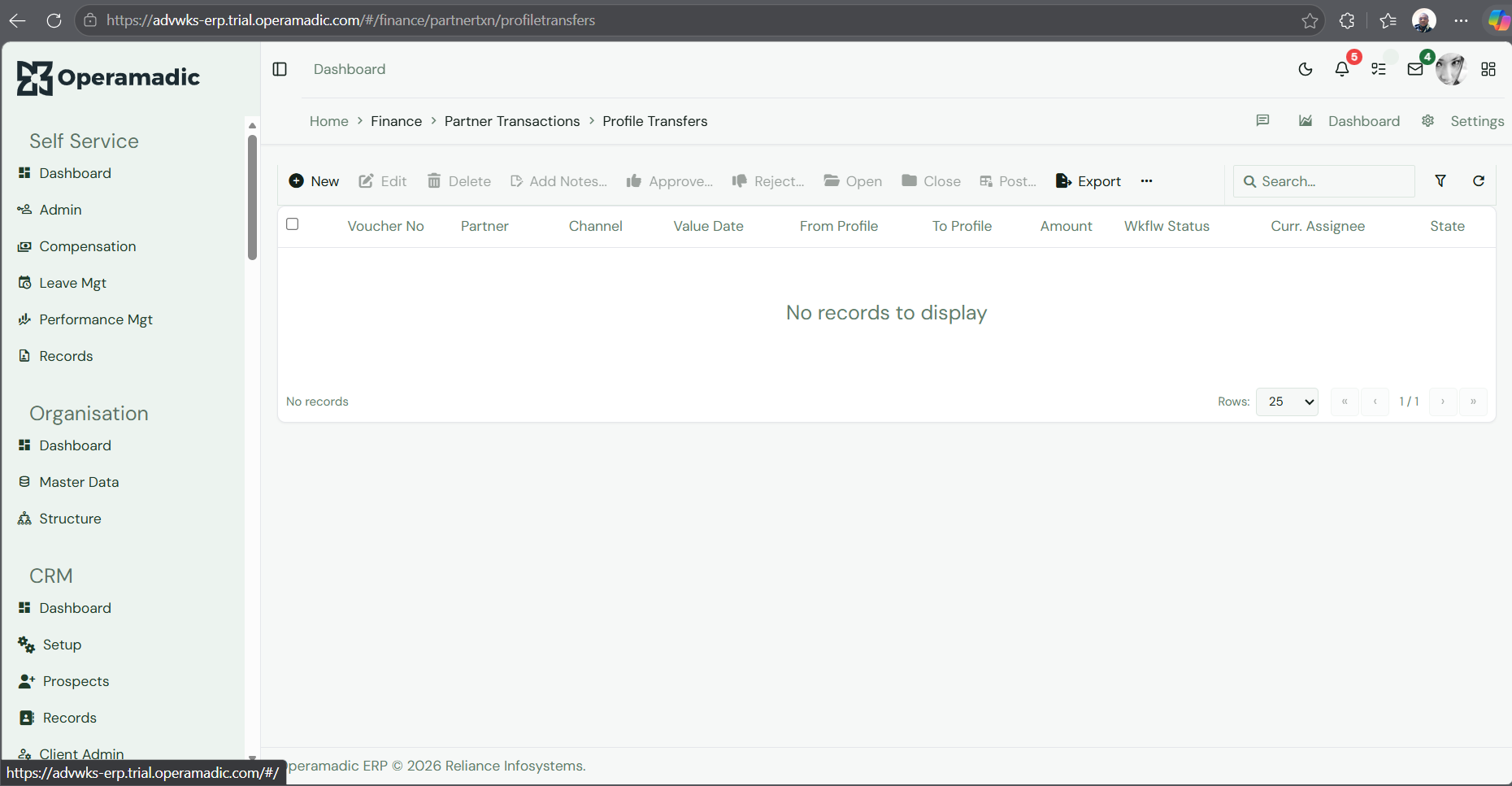Fig 1 Navigating to profile transfers workspace