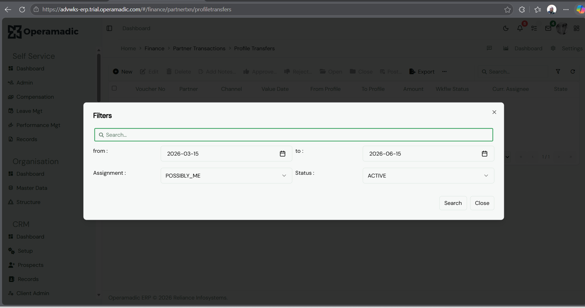 Fig 2 Activating advanced filters popup window