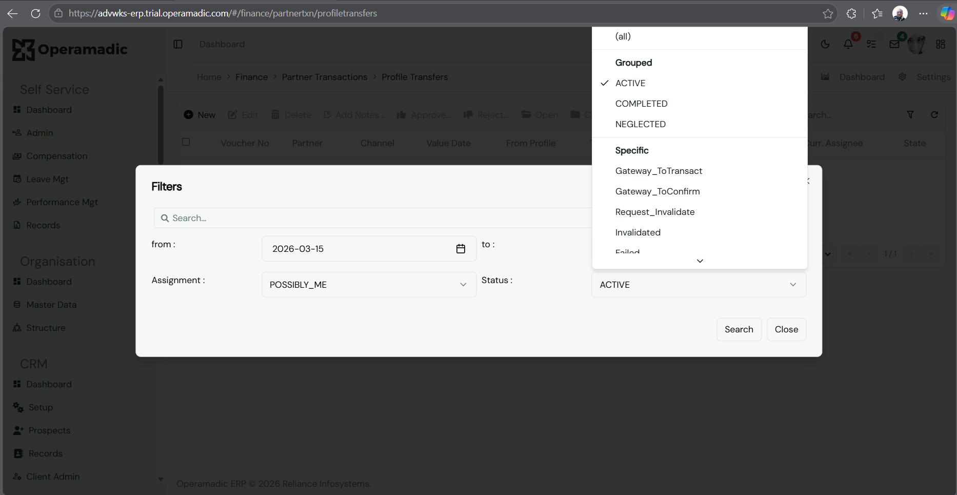 Fig 4 Status lifecycle categorizations filtering options