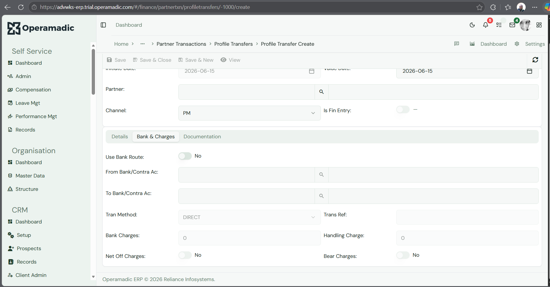 Fig 6 Bank Routing details and processing fees tracking setup