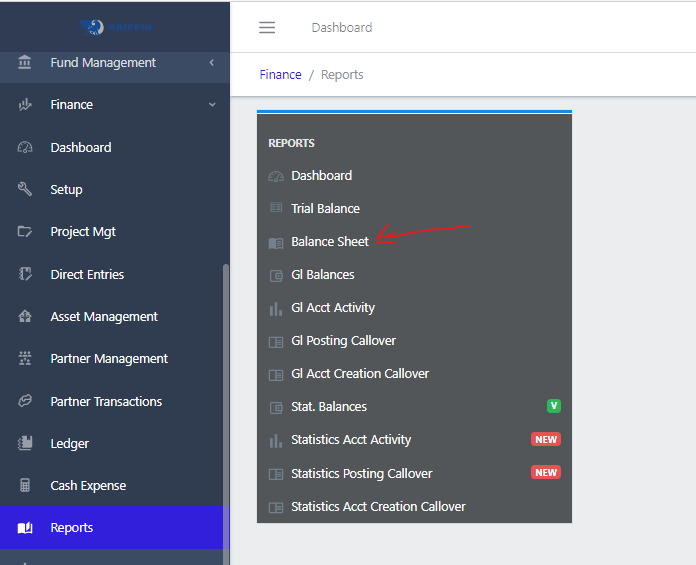 Image showing balance sheet navigation