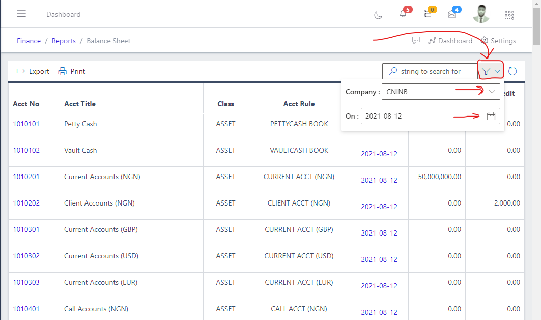 Image showing Search, filter button and filter options