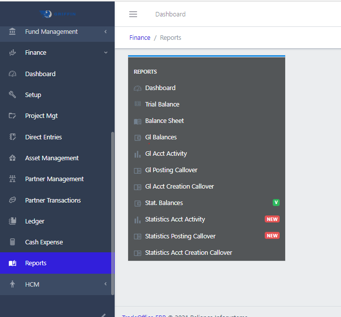 Reports dashboard view