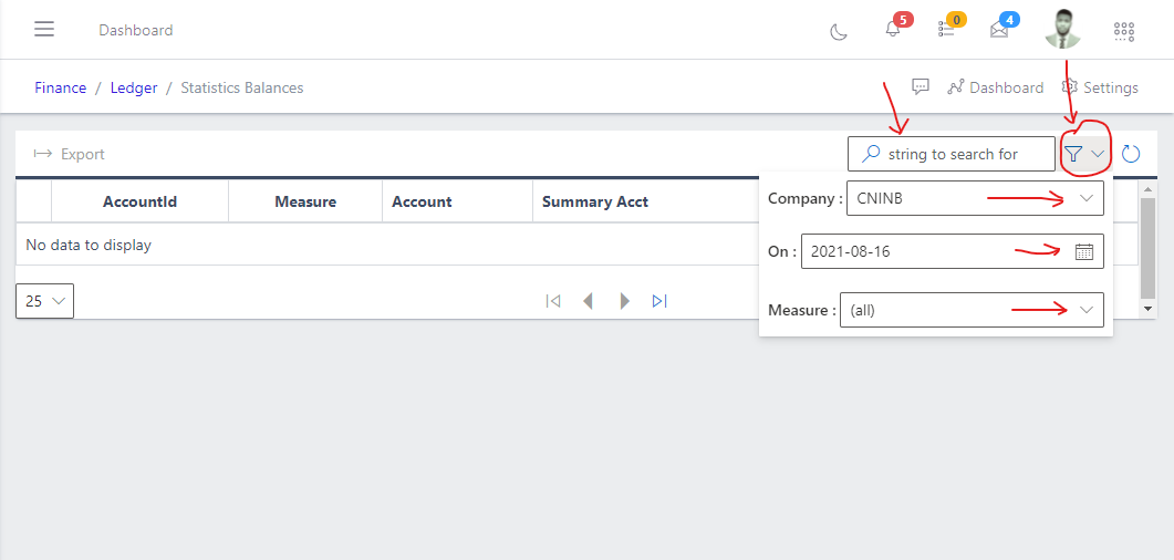 Image showing Search, filter button and filter options