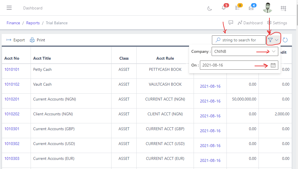 Image showing Search, filter button and filter options