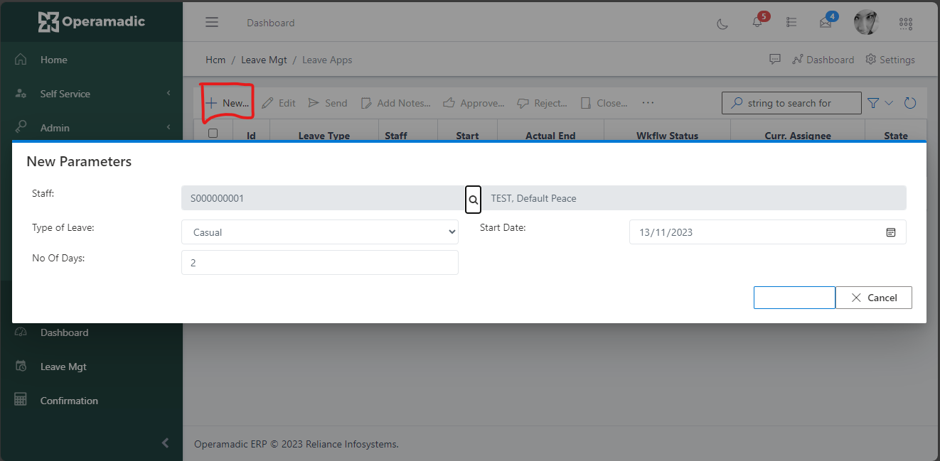Fig 3 Creating Leave Application-filling details