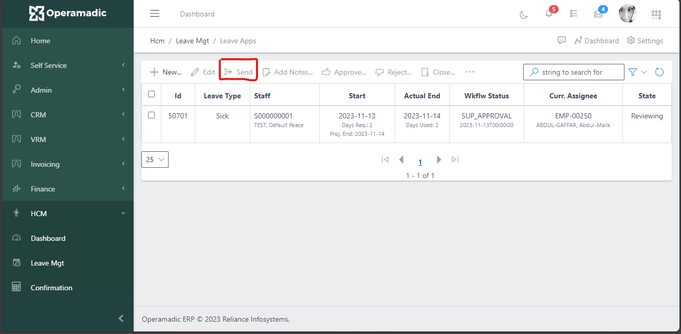 Fig 3 Creating Leave Application-filling details