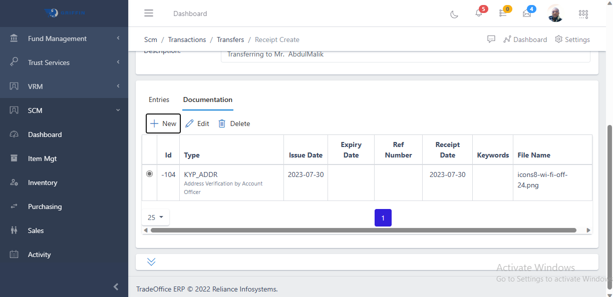 Fig 1.o Transactions Transfer Entries