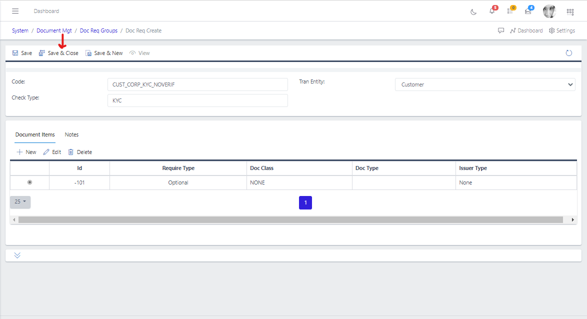Document Requirement Groups Save