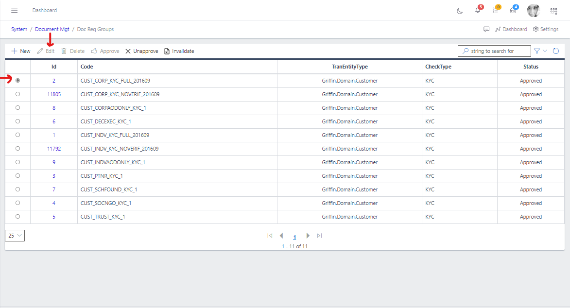 Document Requirement Groups Edit