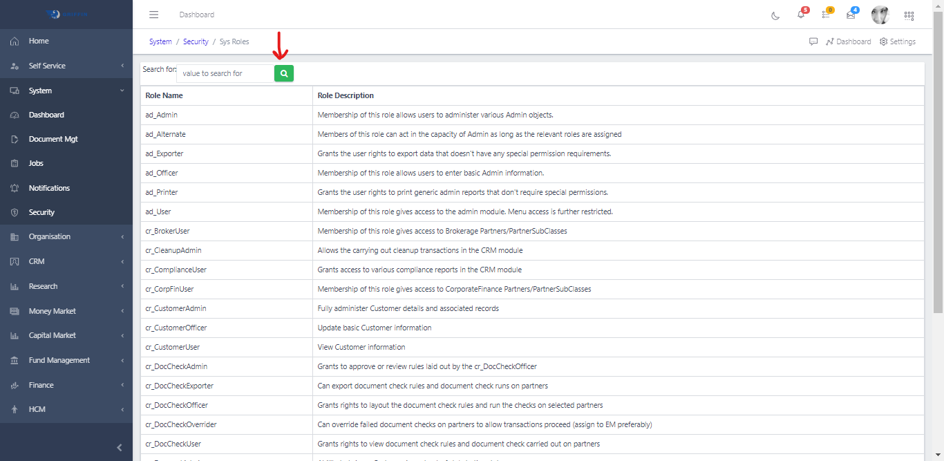 System Roles Search