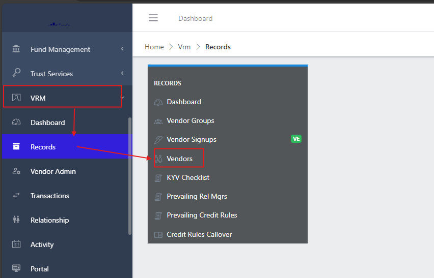 vendors Navigation