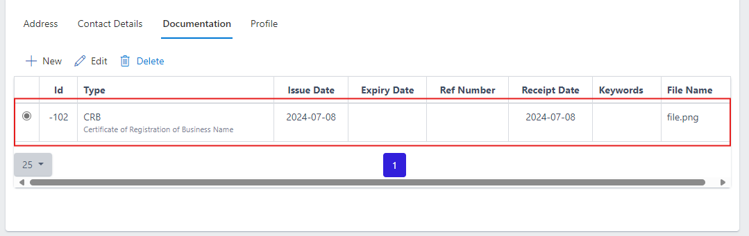image showing table with vendor documentation
